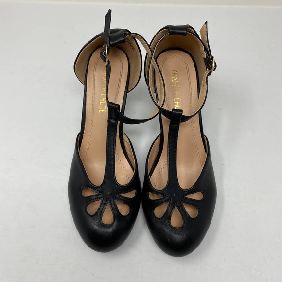 Chase + Chloe Kimmy T-Strap Pumps Black Retro - Picture 4 of 8